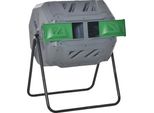 Compostiera Rotante, Doppia Camera, Struttura In Metallo, Capacità 160L, Grigio E Verde