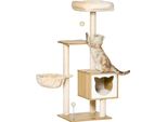 Albero Per Gatti, Quattro Livelli, Amaca Accogliente, Materiali Robusti, Beige, 48X40X126 Cm