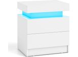 Costway Comodino Led, Comodino Con 2 Cassetti, Comodino Illuminato Dinamicamente E Staticamente, Con Telecomando, Moderno, 45 X 35 X 52 Cm, Bianco