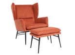Lounge-Sessel Mit Ottomane MCW-L62, Ohrensessel Polstersessel Cocktailsessel Hocker, Stoff/Textil ~ Terracotta-Braun
