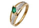 Diamantring Jobo Gr. 54, Gelb (Gelbgold 585), Fingerringe, Damen, 54, P1 = Bei 10-Facher VergrößErung Erkennbare EinschlüSse, Diamanten Gelbgold 585, Diamanten, Gelbgold 585, Diamantring, 585 Gold Bicolor Mit 2 Diamanten Und Smaragd