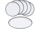 Piatto In Melamina 21 Cm - Set Di 6 / Bianco Con Bordo Nero - Piatto Da Campeggio (Piccolo)