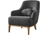 Poltrona Design Salotto Imbottito Di Lusso Grigio Soggiorno Moderno Legno Tessuto