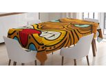 Tovaglia Abakuhaus Tiki Bar, Stampa Colorata Con Icone Totemiche E Maschere Di Guerrieri Tiki Dall'aspetto Arrabbiato In Stile Caricaturale, 140 X 240 Cm, Multicolore