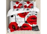 Set Copripiumino Abakuhaus Mohn, Composizione Di Fiori Sbocciati Su Sfondo Grunge Pennellato, 200 X 200 Cm + 80 X 80 Cm, Grigio Vermiglio