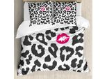 Set Copripiumino Abakuhaus Safari, Stampa Animali Leopardo E Ghepardo, Forma Bacio, Rossetto, Pois, 200 X 200 Cm + 80 X 80 Cm, Grigio Antracite E Rosa