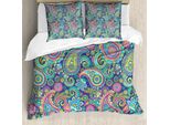 Set Copripiumino Abakuhaus Paisley, Elementi Tradizionali Paisley A Forma Di Foglia Con Motivo Orientale Nel Disegno Del Tessuto, 155 X 220 Cm + 80 X 80 Cm, Multicolore