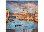 Arande Tenda Venezia, Gondola Sul Famoso Canal Grande Con La Basilica Di Santa Maria Della Salute Di Sera, 280 X 175 Cm, Azzurro Cielo Champagne