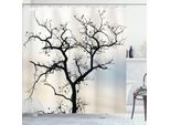 Abakuhaus Tenda Da Doccia Wald, Albero Autunnale, Rami Neri, Stampa Artistica In Bianco E Nero Con Silhouette, 175 X 200 Cm, Grigio Nero