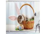 Abakuhaus Tenda Da Doccia Con Coniglietto Pasquale, Adorabile Gattino Soffice Con Orecchie Da Coniglio Rosa In Un Cestino Pasquale Con Uova Colorate, 175 X 200 Cm, Multicolore