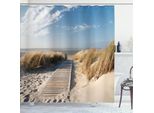 Abakuhaus Tenda Da Doccia Europea, Sentiero Sunny Day Windy Wetter Spiaggia Europea Erba Germania Paesaggio, 175 X 240 Cm, Blu Sabbia Marrone Azzurro Cielo
