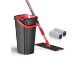Set Di Mop E Secchi Per Pavimenti Piatti Sistema Di Pulizia A Mani Libere Con Strizzatura Home Wash & Dry - 2X Pad In Microfibra