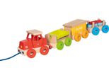 Goki 55841 Gk-Rail Treno Merci - Grande Treno Giocattolo In Legno Con Locomotiva, 3 Vagoni E Carico, Da Caricare E Tirare, Lungo Circa 55 Cm