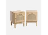 Set 2 Comodini In Legno Con Ante In Cannage, Marrone Naturale