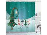Abakuhaus Tenda Da Doccia Elf, Tema Festivo Natalizio Con Gnomi Stravaganti, 175 X 180 Cm, Verde Acqua E Multicolore