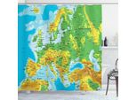 Abakuhaus Tenda Da Doccia Con Mappa, Mappa Dettagliata Dell'europa Con Confini, Paesi E Città, 175 X 240 Cm, Multicolore