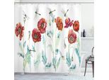 Abakuhaus Tenda Da Doccia Con Fiori E Insetti, Acquerello Con Papaveri E Foglie Disegnati A Mano Su Sfondo Semplice, 175 X 180 Cm, Multicolore