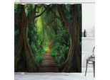 Abakuhaus Tenda Da Doccia Con Motivo Alberi, Illustrazione Di Un Sentiero In Una Foresta Pluviale Mistica, 175 X 180 Cm, Giallo Verde