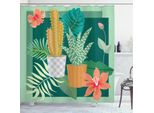 Abakuhaus Tenda Da Doccia Succosa, Fiori Di Ibisco In Vasi Di Cactus Con Piante, Foglie Di Aloe, Fiori, Arte DéCo Urbana, 175 X 180 Cm, Multicolore