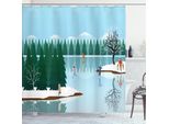 Abakuhaus Tenda Da Doccia Invernale, Lago Ghiacciato Vacanze Di Natale Pattinaggio Sul Ghiaccio Illustrazione Attività Urbana Composizione, 175 X 180 Cm, Multicolore