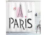 Abakuhaus Tenda Da Doccia Torre Eiffel, Tipografia E Edifici Di Parigi Disegnati A Mano, 175 X 240 Cm, Rosa Confetto E Grigio Scuro