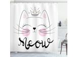Abakuhaus Tenda Da Doccia Con Gatto, Calligrafia Meow Principessa Gattina Con Corona Disegnata A Mano, 175 X 200 Cm, Rosa Confetto E Grigio Chiaro
