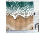 Abakuhaus Tenda Da Doccia Con Grafica Mare, Tropical Spritzer Vista Illustrazione Di Mare Spumeggiante Onde Sulla Sabbia Stampe, 175 X 200 Cm, Multicolore