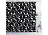 Abakuhaus Tenda Da Doccia Retrò, Motivo Musicale Con Dischi Vintage, 175 X 240 Cm, Grigio Antracite E Bianco