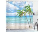 Abakuhaus Tenda Da Doccia Con Motivo Grafico Spiaggia, Costa Estiva Con Palme, Cielo Nuvoloso E Immagine Di Gabbiano, 175 X 180 Cm, Multicolore