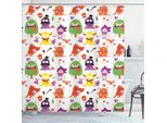 Abakuhaus Tenda Da Doccia Extraterrestre, Mostri Creature Divertenti Esseri Colorati Cartoni Animati Motivo Ripetuto, 175 X 180 Cm, Arancione Bruciato Multicolore