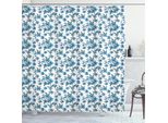 Abakuhaus Tenda Da Doccia Floreale, Campo Estivo Con Fiori Selvatici Su Sfondo Semplice Ripetuto, 175 X 180 Cm, Blu E Bianco