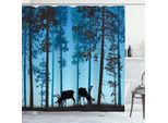 Abakuhaus Tenda Da Doccia Wild Hunt, Motivo Wild Animal Elk Night Nella Foresta Notturna Nebbiosa, 175 X 180 Cm, Blu Mare E Blu Cielo Scuro