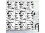 Abakuhaus Tenda Da Doccia Nautica, Tema Marino Disegno A Mano Motivo Monocromatico Con Pesci In Stile Sketch, 175 X 220 Cm, Grigio Antracite E Bianco