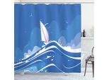 Abakuhaus Tenda Da Doccia Blu, Nuvole, Gabbiani, Barca A Vela, Oceano, Mare, Onde, Avventura, Serenità, 175 X 180 Cm, Azzurro, Baby Blue