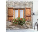 Abakuhaus Tenda Da Doccia Con Gerani, Stile Veneziano Con Finestre E Persiane In Legno Di Una Casa Di Campagna Con Fiori, 175 X 240 Cm, Multicolore