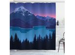 Abakuhaus Tenda Da Doccia Adventure, Illustrazione Di Un Paesaggio Montano E Di Una Foresta Di Notte, 175 X 180 Cm, Blue Night Blu E Rosa