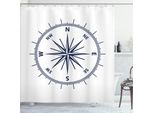 Abakuhaus Tenda Da Doccia In Stile Marittimo, Disegno Monocromatico Con Rosa Dei Venti E Bussola, Stampa Grafica Semplice, 175 X 200 Cm, Blu Navy E Bianco