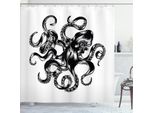 Abakuhaus Tenda Da Doccia Con Calamaro, Illustrazione Incisa In Stile Vintage Con Silhouette Di Animale Marino, Stampa Artistica, 175 X 180 Cm, Bianco E Grigio Antracite