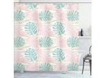 Abakuhaus Tenda Da Doccia Rosa, Motivo Tropicale Con Foglie Di Monstera Bicolori Pastello Su Macchie Moderne, 175 X 220 Cm, Bianco E Multicolore