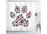 Abakuhaus Tenda Da Doccia Con Impronte Di Zampe, Big Pet Trace Creata Con Altri Piccoli Passi E Cuori, 175 X 180 Cm, Rosso Cinabro Grigio Antracite