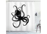 Abakuhaus Tenda Da Doccia Con Calamaro, Immagine Monocromatica Di Un Animale Marino Che Solleva I Tentacoli Pronto All'attacco, 175 X 180 Cm, Bianco E Grigio Carbone