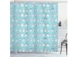 Abakuhaus Tenda Da Doccia Da Spiaggia, Mare Oceano Piccole Capanne Disegnate A Mano Su Sfondo Color Acquamarina, 175 X 180 Cm, Seafoam Multicolore