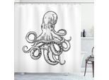 Abakuhaus Tenda Da Doccia Con Calamaro, Disegno A Mano Raffigurante Un Animale Marino Adulto Rappresentato Come Un Mostro Marino, 175 X 180 Cm, Bianco E Grigio Antracite