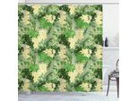 Abakuhaus Tenda Da Doccia Con Motivi Floreali, Foglie Di Palma Tropicale Monstera E Fiori Su Sfondo Monocromatico, 175 X 200 Cm, Verde Lime E Kaki