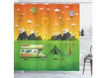 Abakuhaus Tenda Da Doccia Da Campeggio, Paesaggio Del Campeggio Del Parco Nazionale Della Montagna Con Roulotte Familiare E Tenda, 175 X 220 Cm, Multicolore