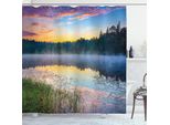 Abakuhaus Lake Forest Tenda Da Doccia, Foggy Tramonto Sul Forest Lake Riflesso Nebbia Foto Naturalistica Estremamente Colorata, 175 X 200 Cm, Multicolore