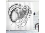 Abakuhaus Tenda Da Doccia Con Calamaro, Antica Incisione Di Un Animale Marino Con Lunghi Tentacoli Che Vive In Una Conchiglia, 175 X 180 Cm, Bianco Grigio Antracite