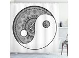 Tenda Da Doccia Abakuhaus Mandala, Stile Tradizionale Asiatico Con Simbolo Ying-Yang E Disegni Mandala Molto Dettagliati, 175 X 220 Cm, Bianco E Nero