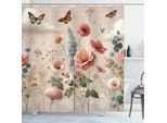 Abakuhaus Tenda Da Doccia Floreale Con Eucalipto, Giardino Fiorito Primaverile Con Petali E Farfalle, 175 X 180 Cm, Rosa Cipria, Taupe Caldo, Verde