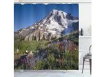 Abakuhaus Tenda Da Doccia Wildflower, Tema Naturale Paesaggio Del Monte Rainier Innevato In Primavera, Foto, 175 X 220 Cm, Verde Oliva Multicolore